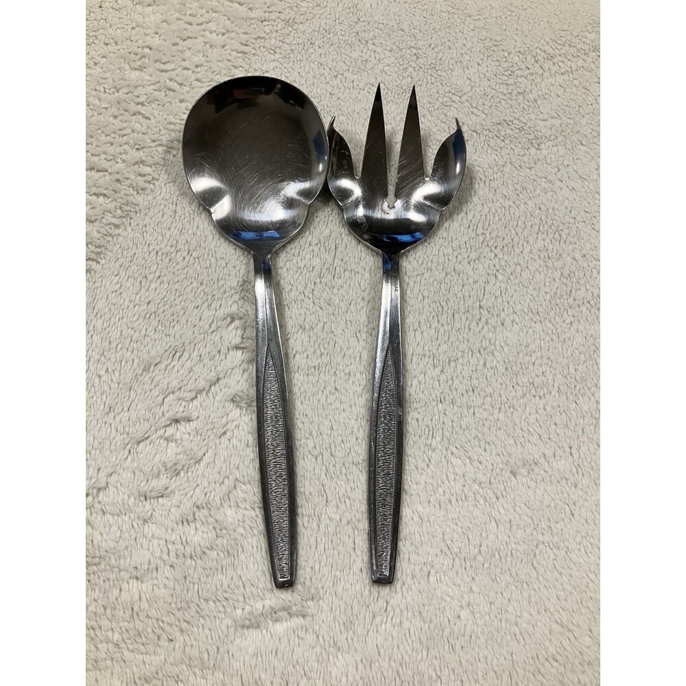 Vintage Mid Century Modern Large Serving Salad Fork And Spoon Set